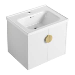 GLEM05 24.00 in. W x 18.50 in. D x 20.70 in. H Single Sink Floating Bath Vanity in White with White Solid Surface Top
