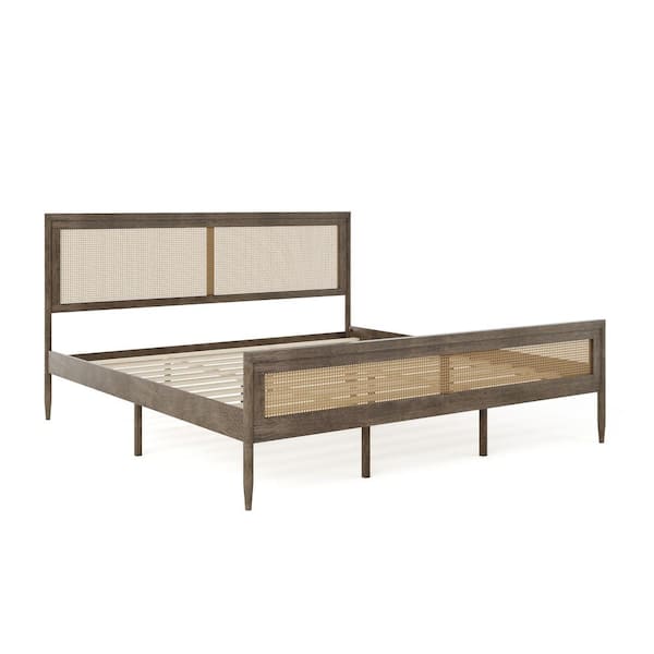 MARTHA STEWART Jax Brown Wood Frame King Platform Bed with Solid Wood