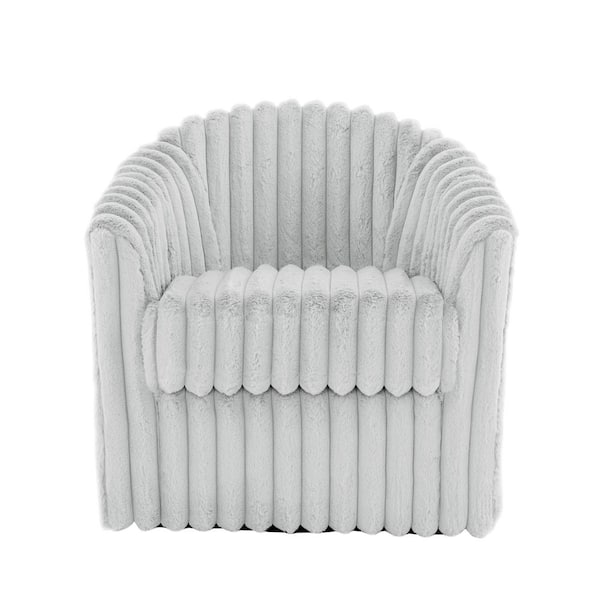 Uixe Modern Blue Gray Faux Rabbit Fur Polyester 360° Swivel Accent Barrel Chair with Metal Base Set of 1