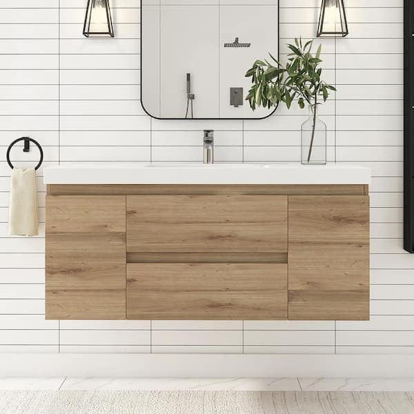 Staykiwi 47.3 in. W x 19.7 in. D x 22.5 in. H Single Sink Wall Mounted Bath Vanity in F. Oak with White Cultured Marble Top