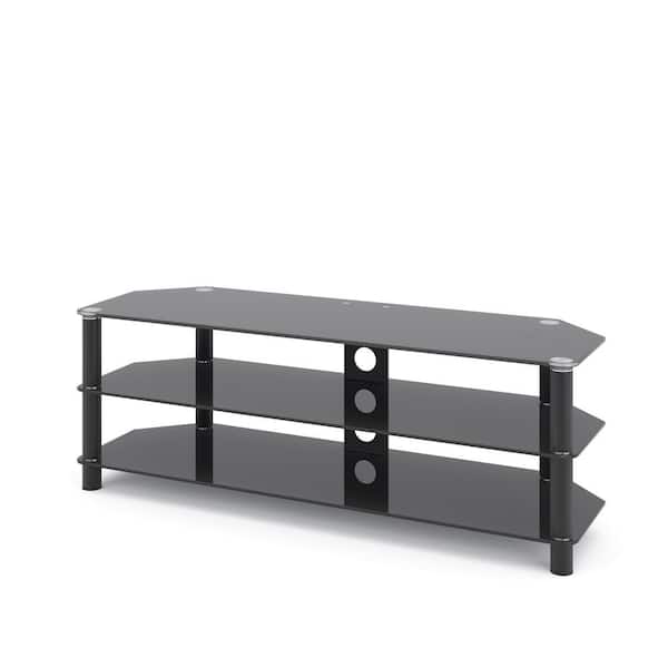 CorLiving Trinidad Black Glass TV Component Stand for TVs up to 60 in.