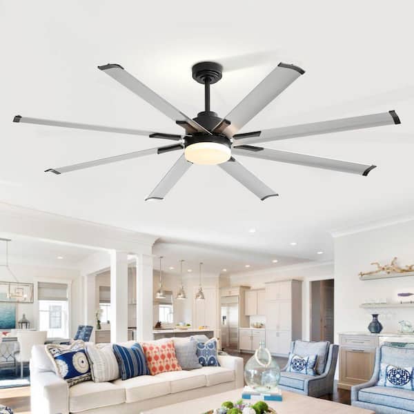 Primo 72 in. Silver Ceiling Fan with 8 Aluminum Blades, 3-Color Light and 6-Speed Remote with 2 Downrods Included
