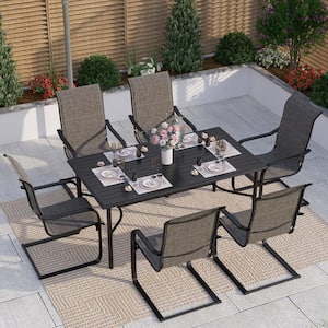 Black 7-Piece Metal Outdoor Patio Dining Set with Rectangle Table and C-Spring Textilene Chairs