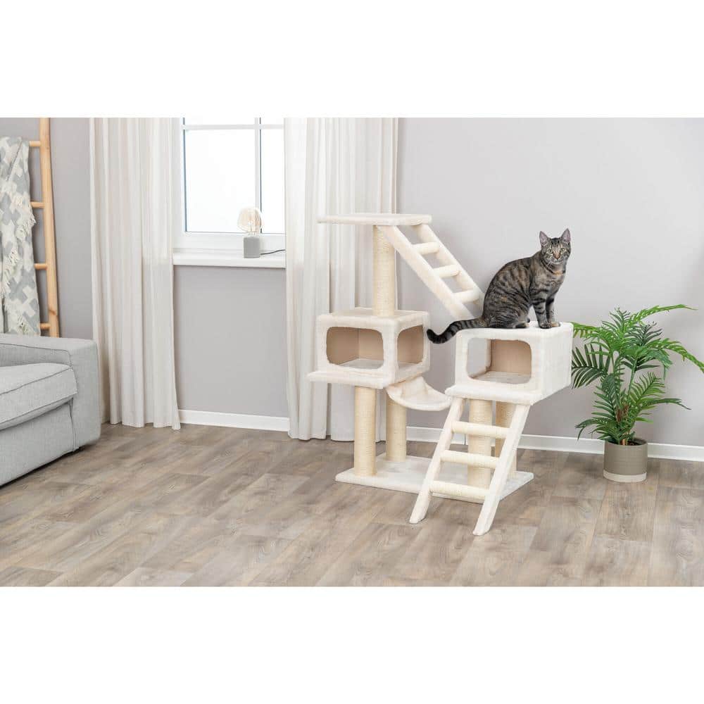 Beige Sisal 3-Level Cat Tree with Hammock and Condos