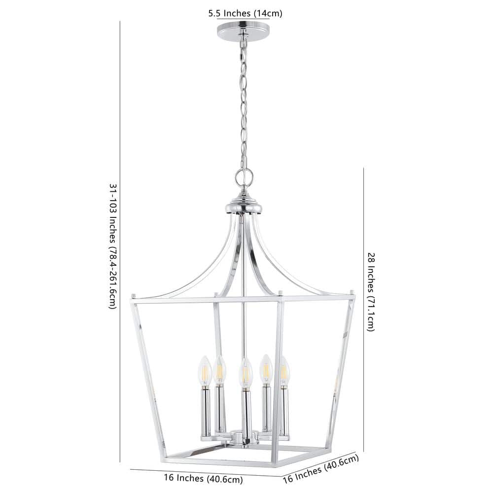 Camden 16" Polished Chrome Iron Drum Pendant Lantern with LED Bulbs