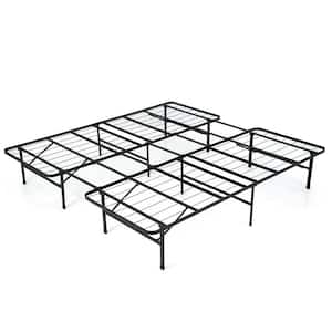 Black Steel Frame King Size Platform Bed with Folding, Not Need Box Spring