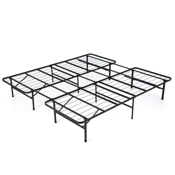 ANGELES HOME Black Steel Frame King Size Platform Bed with Folding, Not Need Box Spring