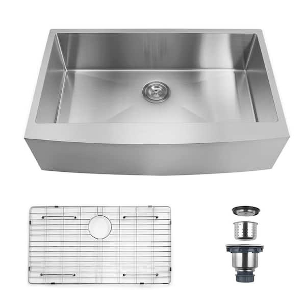 INSTER 18 Gauge Stainless Steel 33 in. Single Bowl Farmhouse Apron Workstation Kitchen Sink with Bottom Grid