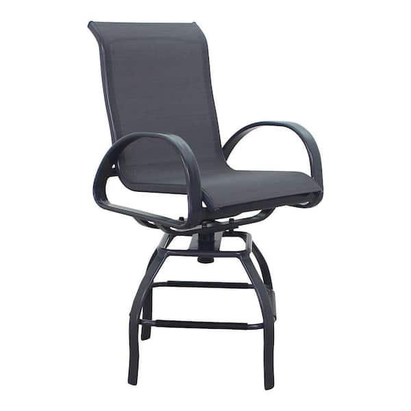 Courtyard Casual Santa Fe Dark Gray Aluminum Sling Swivel Outdoor Bar Stool