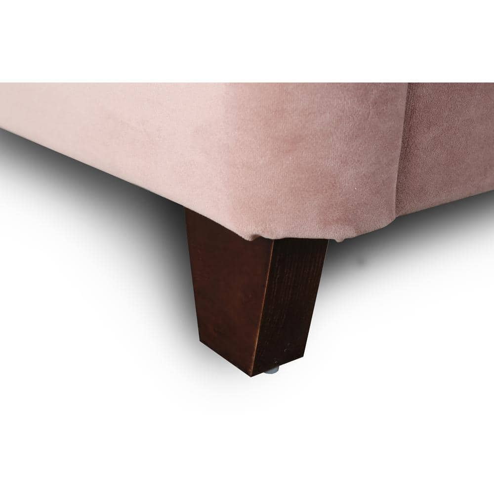 Blush Pink Velvet Upholstered Full/Double Bed with Curved Headboard
