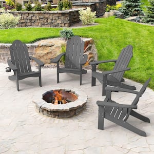 Phillida Dark Gray Recycled Plastic Weather Resistant Reclining Outdoor Adirondack Chair Patio Fire Pit Chair(4pack)