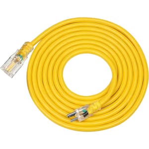 15 ft. 12/3 Gauge SJTW Indoor/Outdoor Extension Cord with LED Lighted End, Yellow, ETL Listed