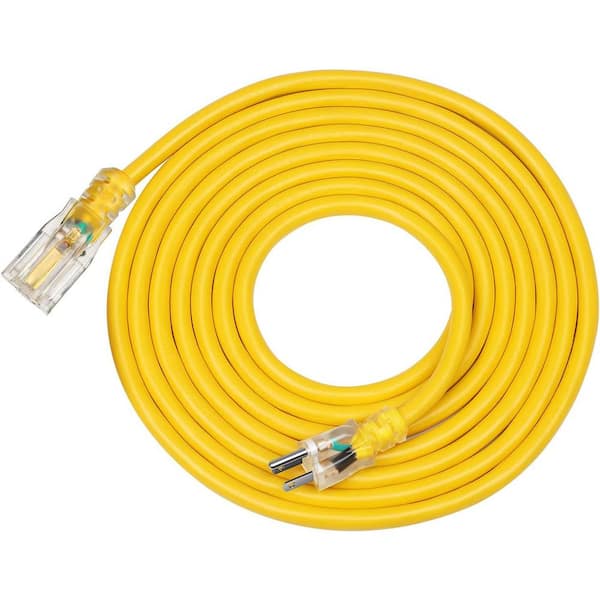 DEWENWILS 15 ft. 12/3 Gauge SJTW Indoor/Outdoor Extension Cord with LED Lighted End, Yellow, ETL Listed