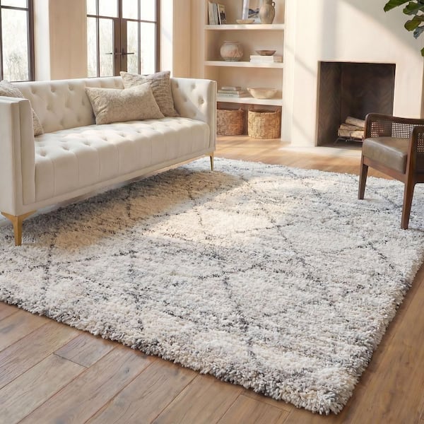 Fontana Shag 3 ft. x 5 ft. Gray/Ivory Diamond Distressed Area Rug