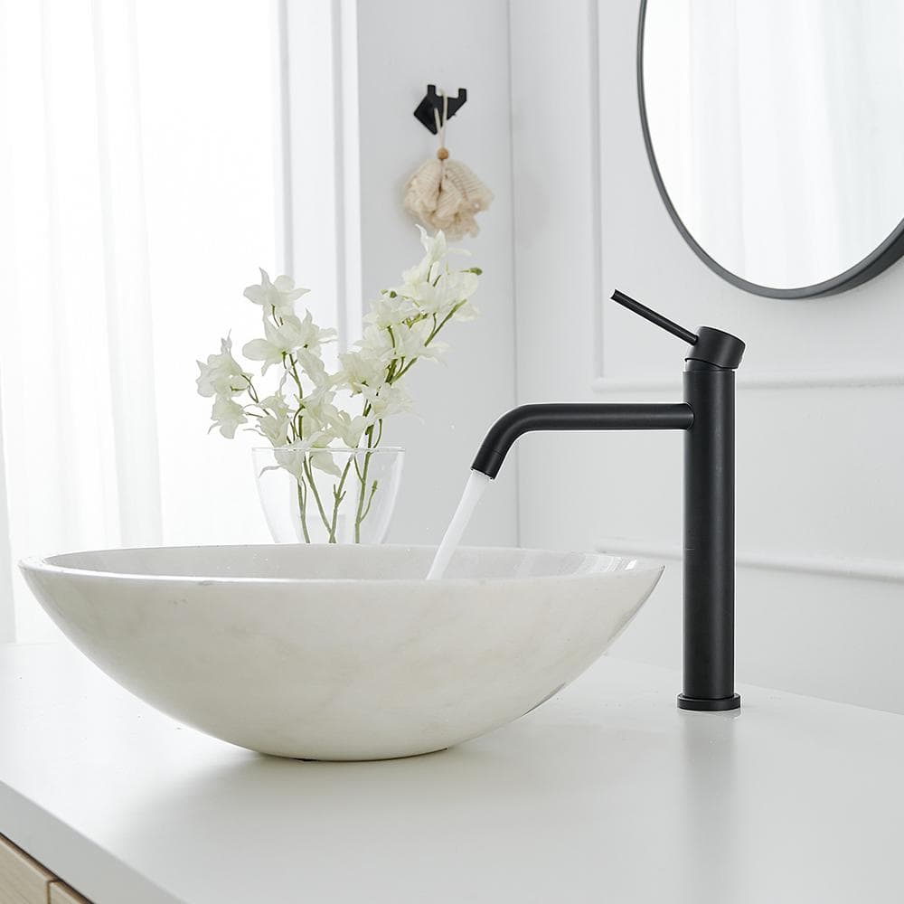 Matte Black Single Handle Vessel Sink Faucet with Drain Assembly
