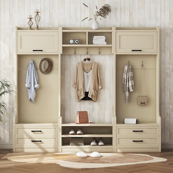 XUJMK 78 in. W x 16 in. D x 70 in. H Beige Linen Cabinet, 4-in-1 