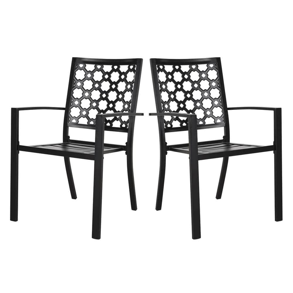 Outdoor Metal Stackable Dining Chairs with Armrest Set of 2