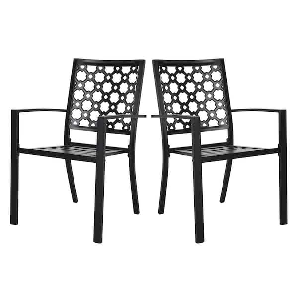 Unbranded Outdoor Metal Stackable Dining Chairs with Armrest Set of 2