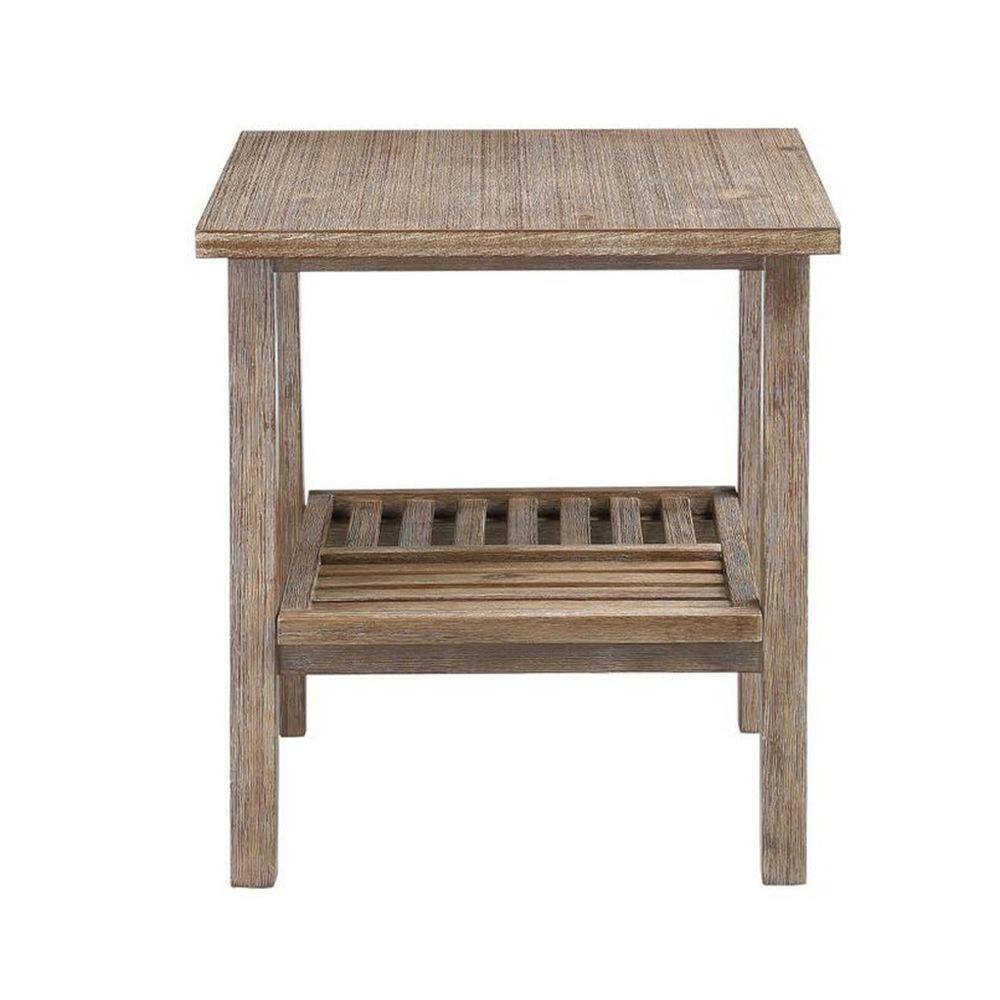 Rustic Brown Farmhouse 23" Wood End Table with Slatted Shelf