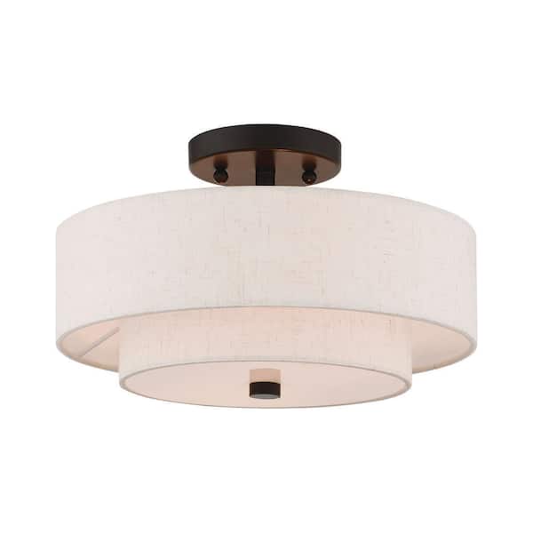 Meridian 13 in. 2-Light English Bronze Semi-Flush Mount
