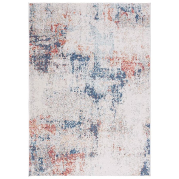 Phoenix 8 ft. x 10 ft. Ivory/Blue Rust Distressed Modern Area Rug