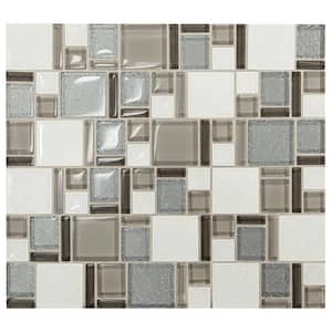 Premier Accents Silver Block 11 in. x 13 in. x 8 mm Glass and Porcelain Mosaic Wall Tile (1.06 sq. ft./Each)