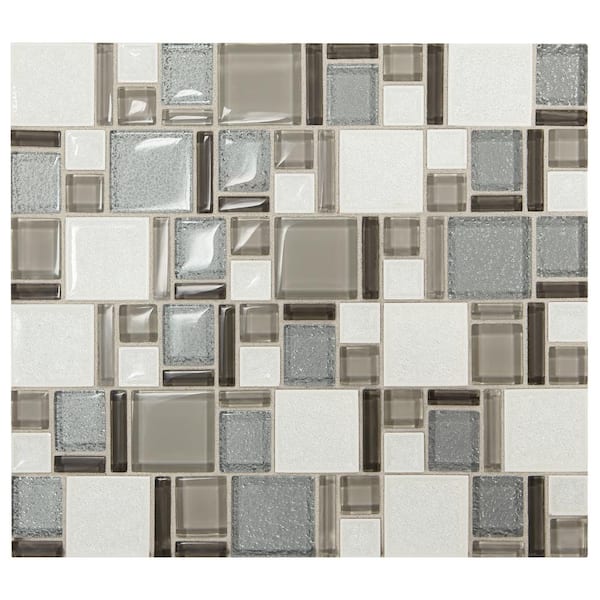 Daltile Premier Accents Silver Block 11 in. x 13 in. x 8 mm Glass and Porcelain Mosaic Wall Tile (1.06 sq. ft./Each)