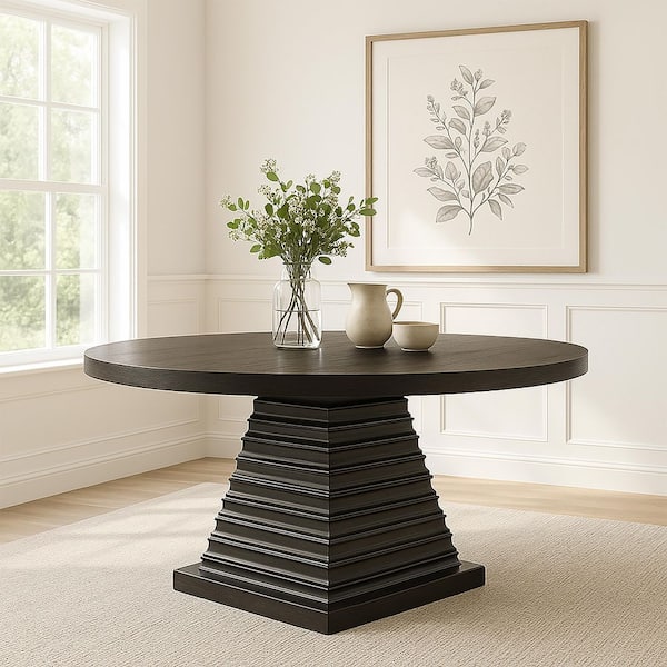 New Classic Furniture Plateau Rustic Espresso Wood 54 in. Pedestal Base Round Dining Table (Seats 4)