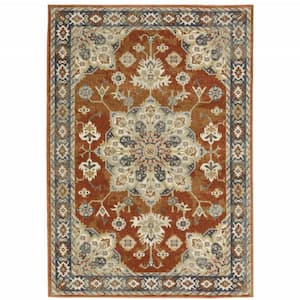 Rust Beige Teal Blue and Gold 3 ft. x 5 ft. Oriental Power Loom Stain Resistant Area Rug
