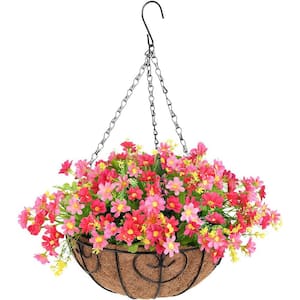 21 .6 in. Pink Artificial Hanging Daisy Flowers in Basket