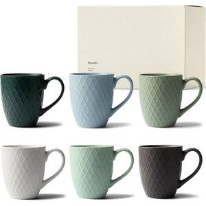 12 oz. Large Ceramic Coffee Mugs with Big Handle for Tea, Set of 6, Pastel