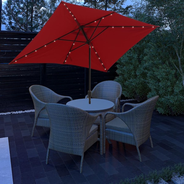 10 ft. x 6.5 ft. Rectangular Market Solar LED Light Patio Umbrella in Red