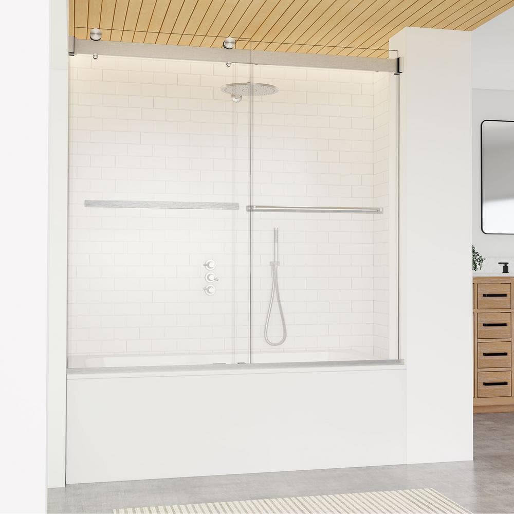 Marcelo 60" Frameless Sliding Tub Door in Brushed Nickel with Clear Glass