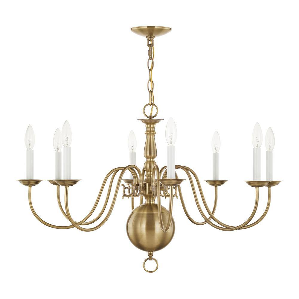 Antique Brass 8-Light Candelabra Chandelier with Chain