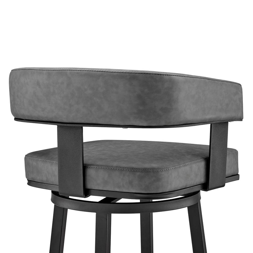 Lux Gray & Black Faux Leather 26" Swivel Metal Bar Stool