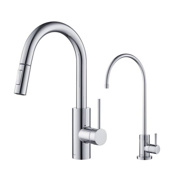 Kraus Oletto 1 Handle Pull Down Kitchen Faucet And Purita Water Filtration Faucet In Chrome Kpf 2620 Ff 100ch The Home Depot