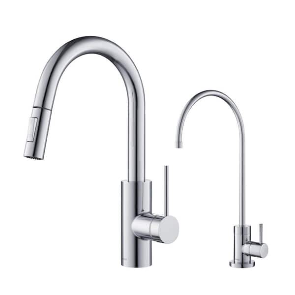 KRAUS Oletto Single-Handle Pull-Down Kitchen Faucet and Purita Beverage Faucet in Chrome