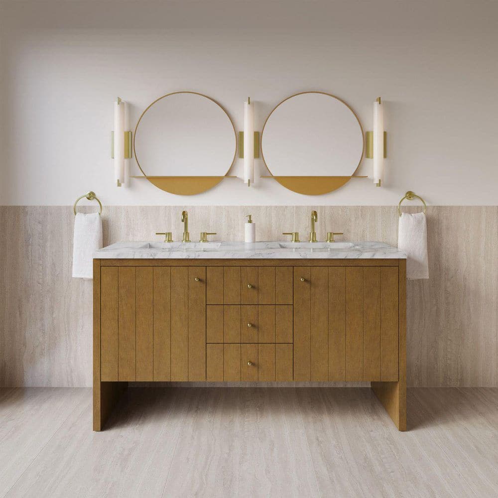 Hudson 60.0 in. Double Bath Vanity in Honey Oak with Carrara White Marble Top price history on PriceWatchPro