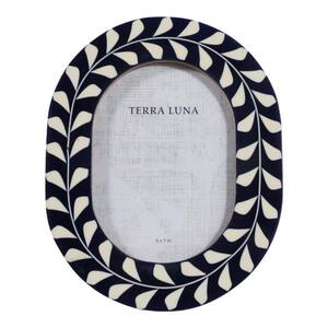 5 in. x 7 in. Blue/Ivory Resin Wood Oval Vine Inlay Picture Frame