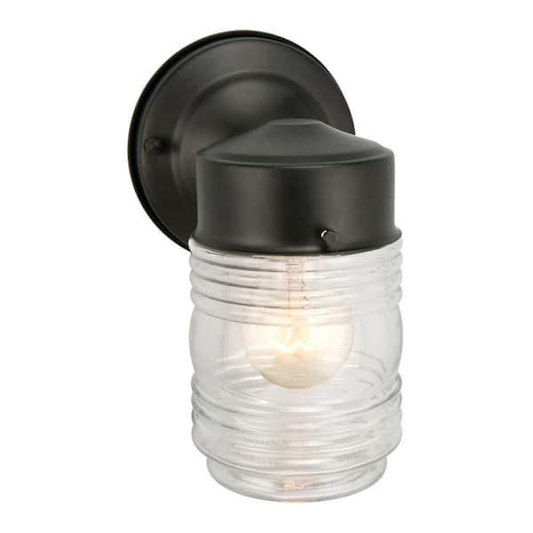 Black Outdoor Wall-Mount Jelly Jar Wall Lantern Sconce