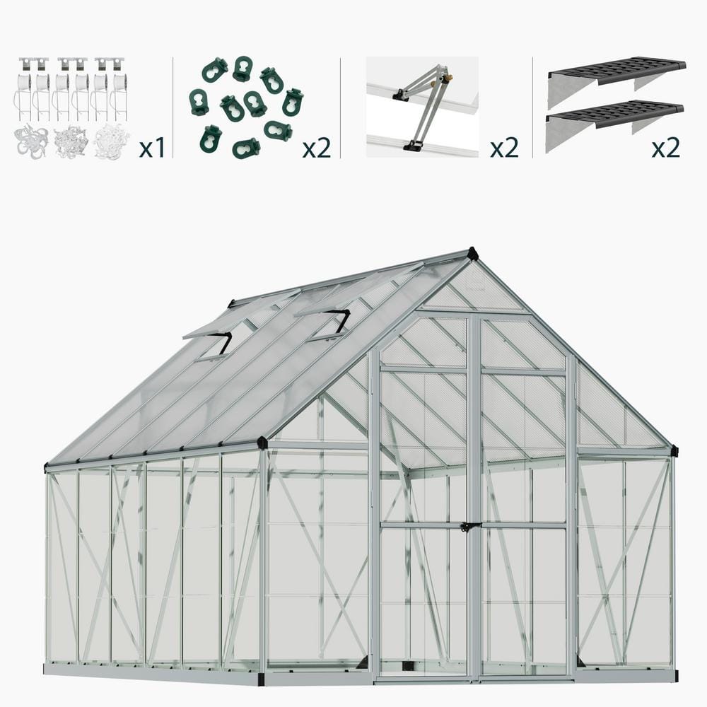 CANOPIA by PALRAM Balance 8 ft. x 12 ft. Hybrid Silver/Clear DIY Greenhouse Kit with Accessory Combo Pack -  706203