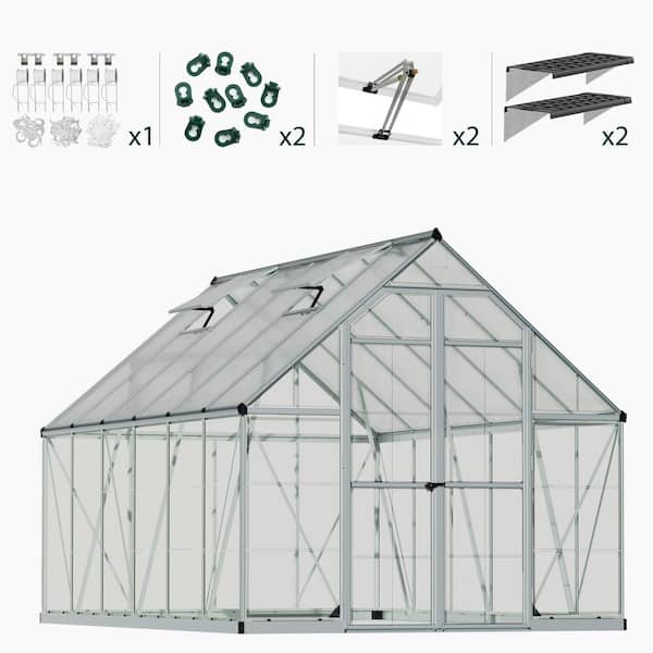 CANOPIA by PALRAM Balance 8 ft. x 12 ft. Hybrid Silver/Clear DIY Greenhouse Kit with Accessory Combo Pack
