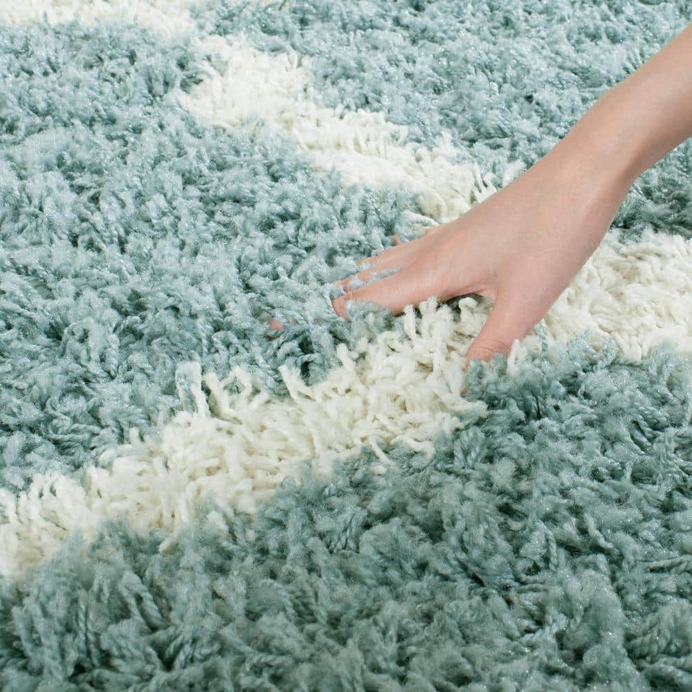 Seafoam and Ivory High Pile Shag Area Rug