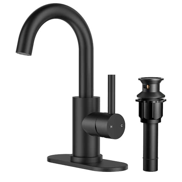 Single Hole Single-Handle Bathroom Faucet with drain with 360° Swivel Spout Bathroom Faucet in Black