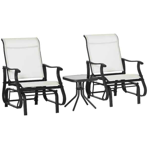 3-Pieces Metal Outdoor Glider Bistro Set Patio Glider Chairs with Tempered Glass Side Table