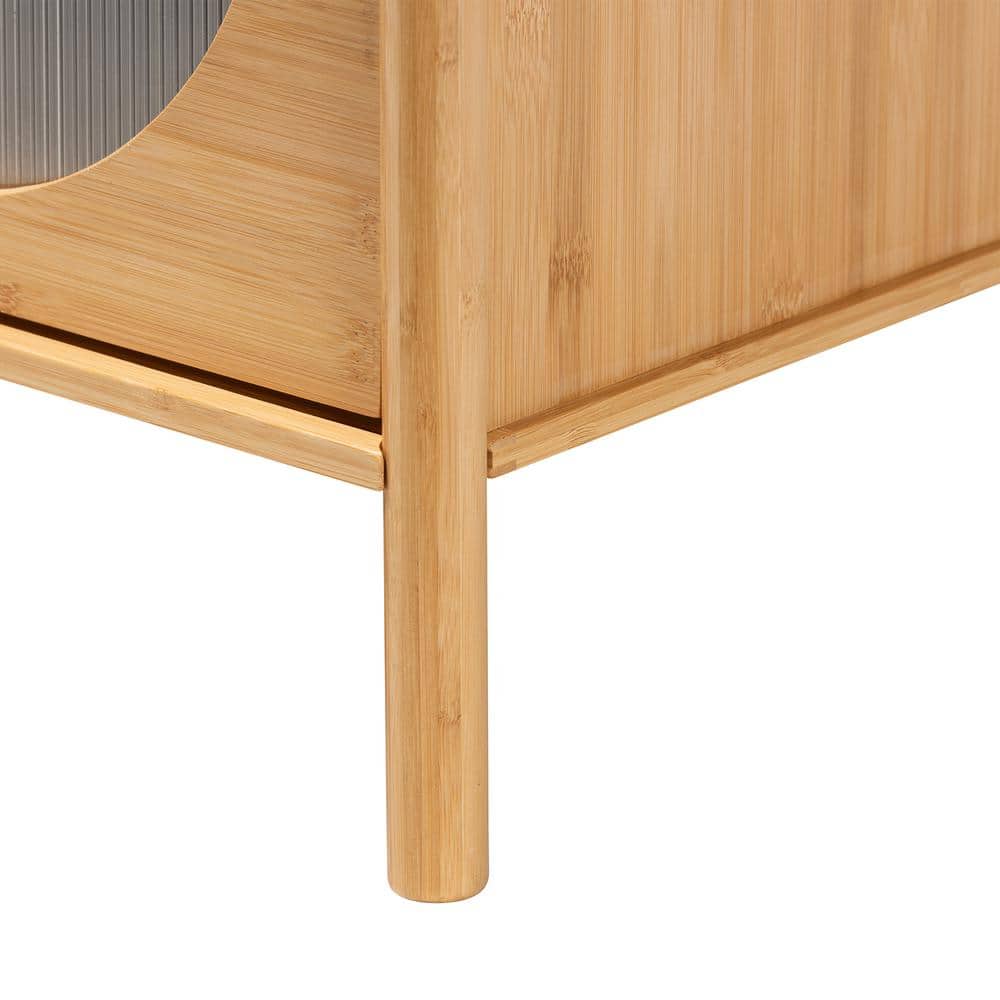 Naresh Natural Brown Bamboo Wood 2-Drawer Accent Table