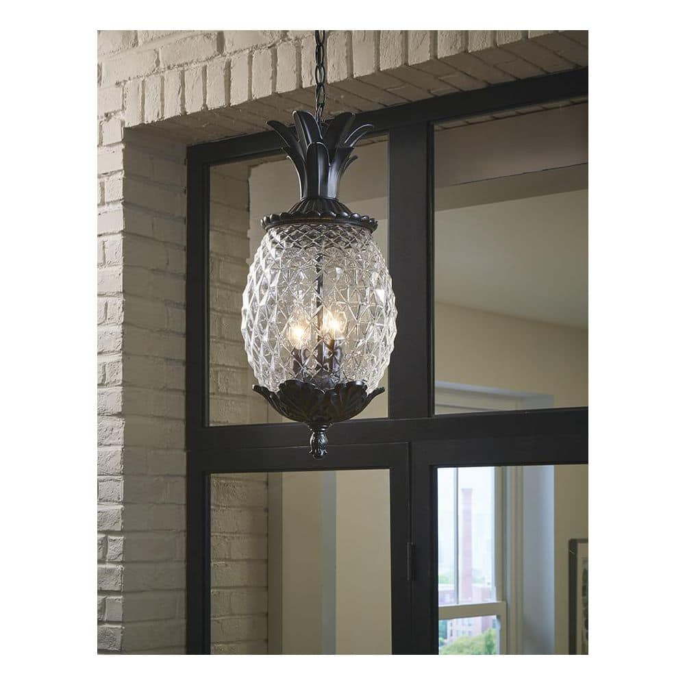 Lanai Matte Black Pineapple Glass Outdoor Hanging Lantern