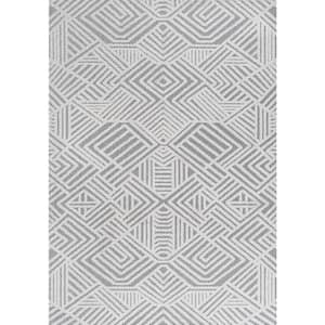 Jordan High-Low Pile Art Deco Geometric White/Black 3 ft. x 5 ft. Indoor/Outdoor Area Rug