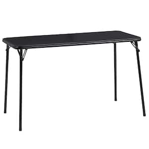 Folding Card Table 20.1 in. Portable Square Black Long Metal Desk with Collapsible Legs and Vinyl Upholstery