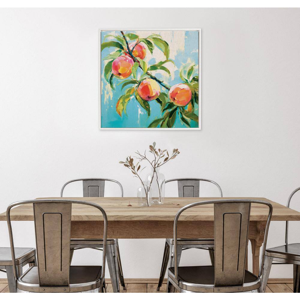 Sylvie Beaded Peach Tree Framed Canvas Wall Art, 30x30, White